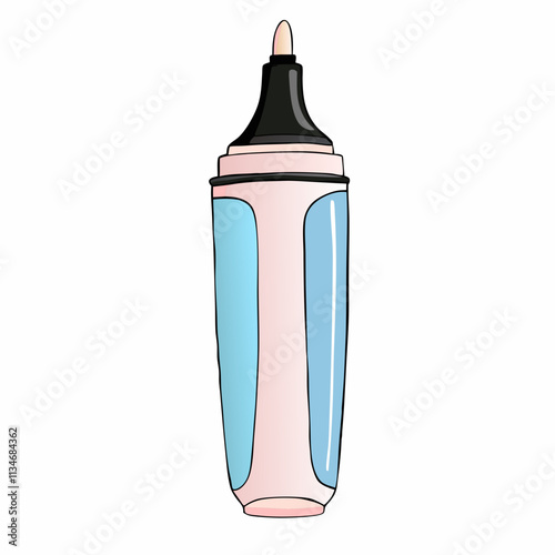 Dual-colored highlighter marker in pink and blue with black tip. Modern study tool for emphasis and organization. Concept: Education, Study supplies, Office essentials