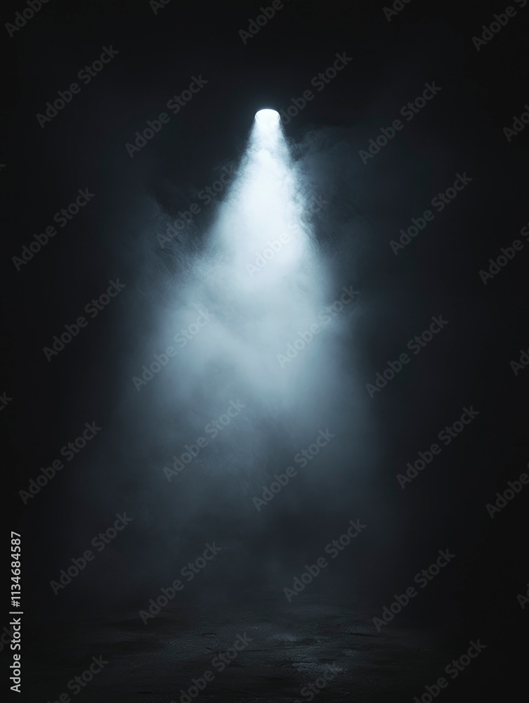Fototapeta premium Single Spotlight Illuminates Smoky Dark Room