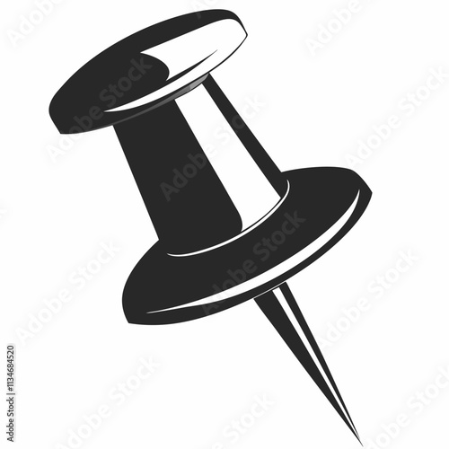 Vintage-style pushpin captured in detailed monochrome. Industrial design aesthetic highlighted with metallic textures. Concept: office supplies, industrial design, vintage decor