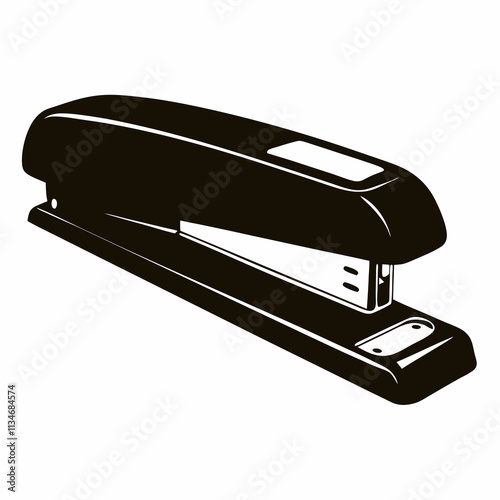 Black stapler illustration on white background with simple design
