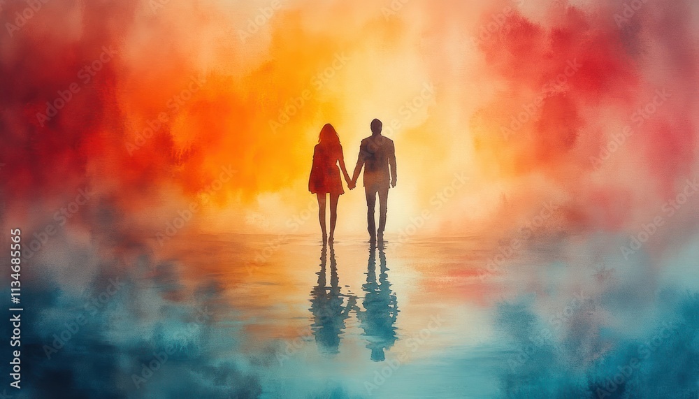 Silhouetted Figures Holding Hands in Serenity and Faith Silhouetted Figures Holding Hands in Serenity and Faith