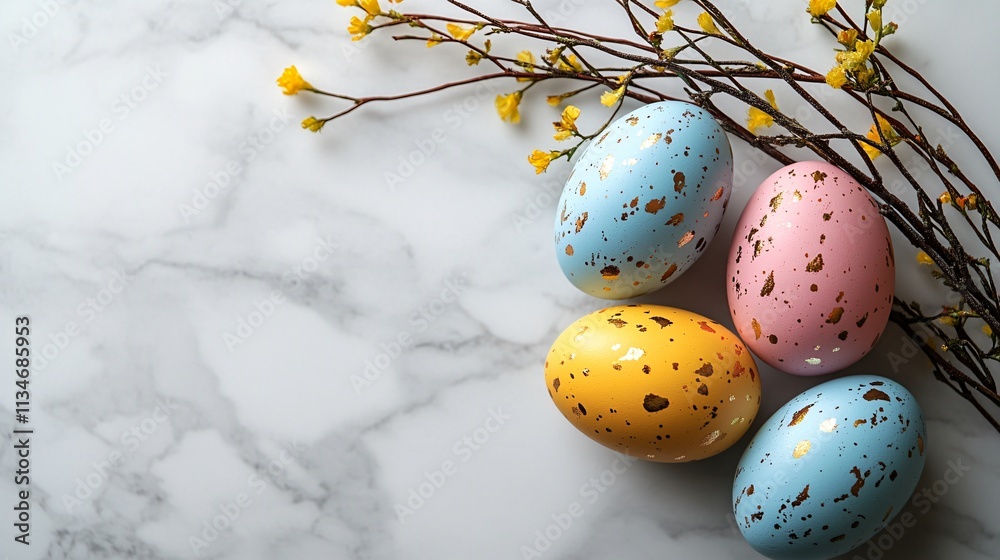 Obraz premium Pastel Easter Eggs Gold Speckles Marble