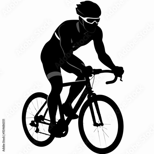 Silhouette of a cyclist in motion on racing bike, vector image for sportswear branding, cycling app design or health lifestyle posters. Concept: cardio workout illustration, fitness tracker visuals, o