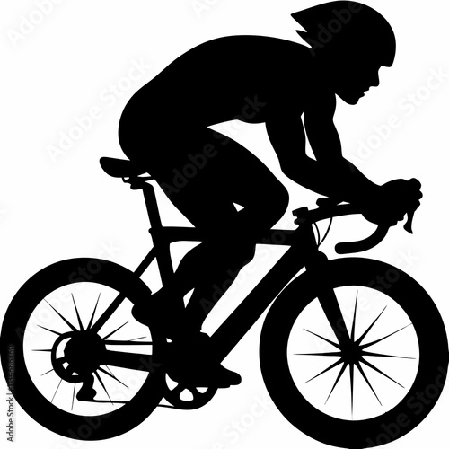Compact vector silhouette of racing cyclist in helmet, streamlined for sports app visuals, event promo icons or healthy lifestyle infographics. Concept: fitness tracker elements, cycling competition 