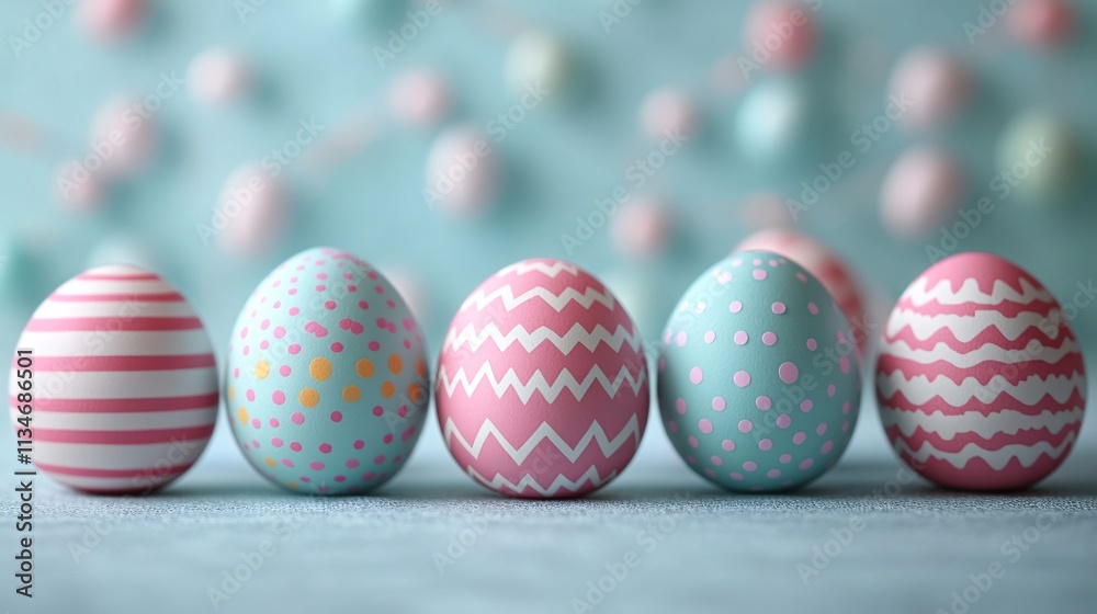 Pastel Easter Eggs Row, Spring Holiday Decor Pastel Easter Eggs Row, Spring Holiday Decor