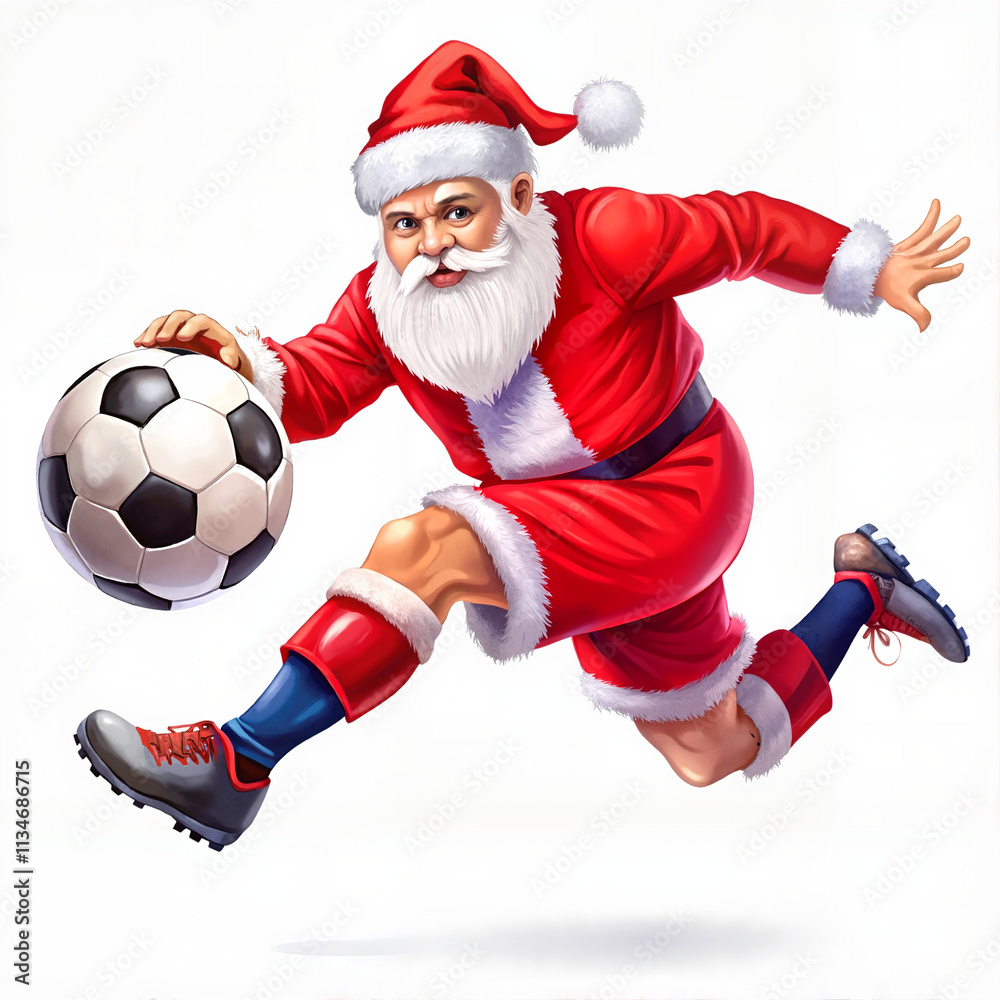 Santa Claus playing soccer with a football Santa Claus playing soccer with a football
