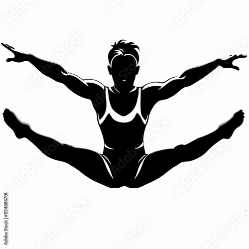 Gymnast in mid-air, powerful and elegant, executing a straddle jump, isolated background