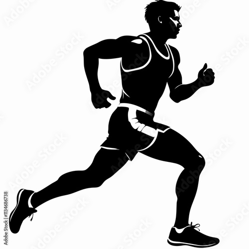 Runner in motion, energetic and determined, sprinting with purpose, isolated background
