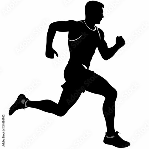 Runner in action, focused and determined, sprinting forward, isolated background