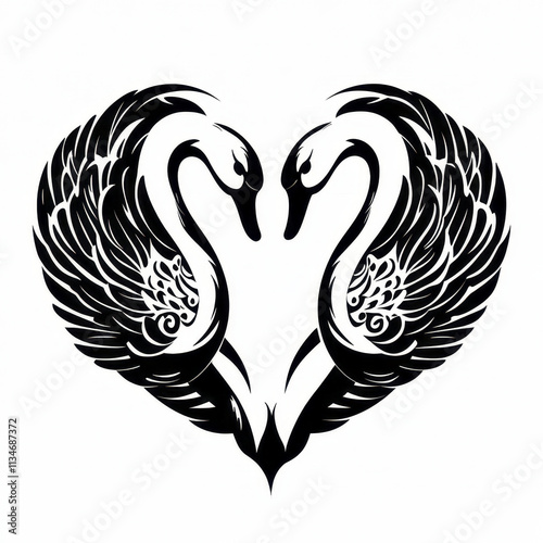 Elegant swans forming heart shape, symbolizing love and unity