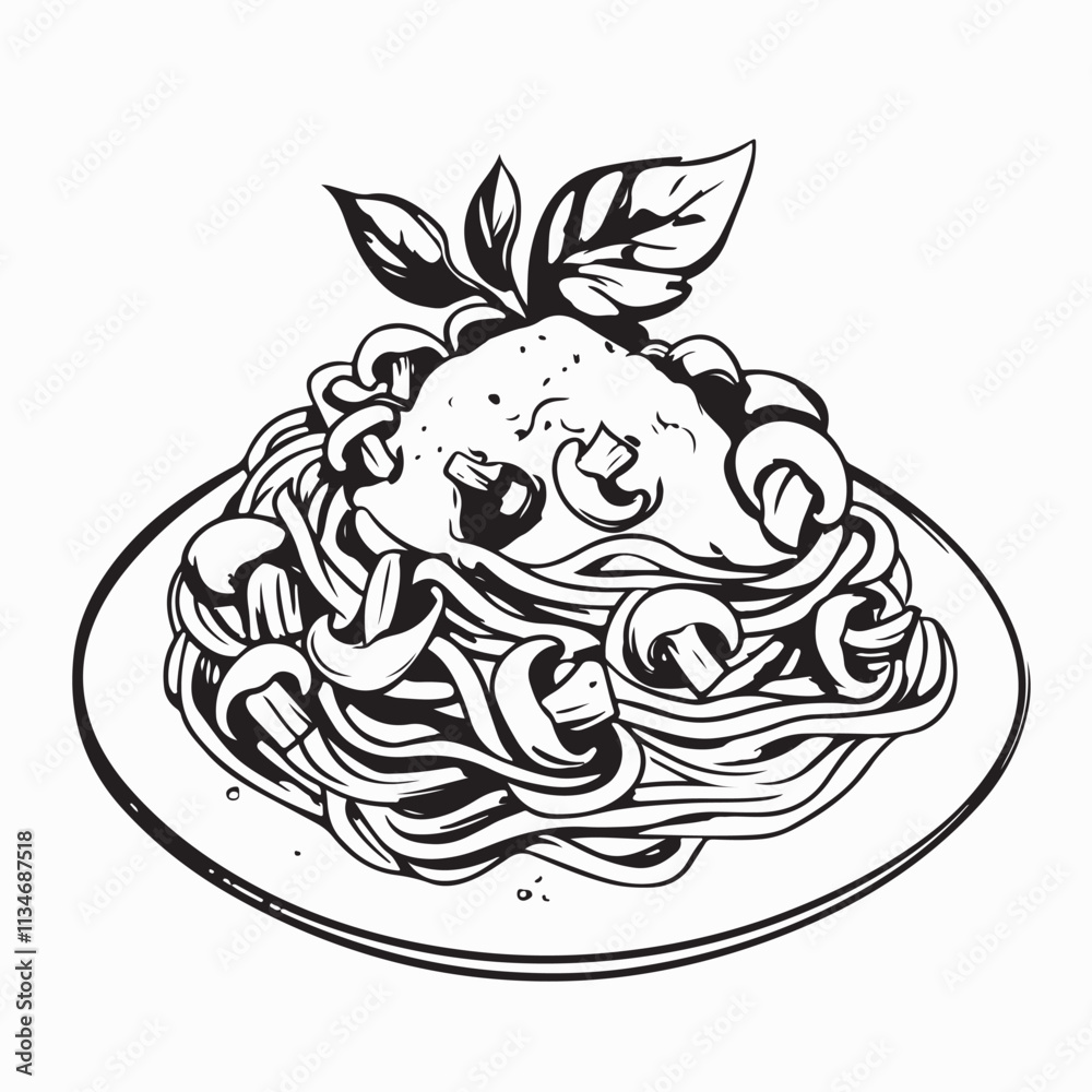 Mushroom Pasta Sauce Image Vector. Spaghetti pasta with mushroom white cream sauce image vector Mushroom Pasta Sauce Image Vector. Spaghetti pasta with mushroom white cream sauce image vector