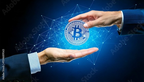 Generated imageTwo businessman giving digital crypto currency coin to one another as part of digital crypto trading market photo