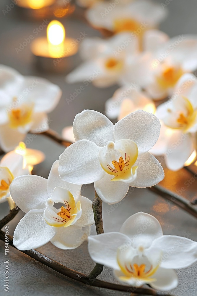 White Orchids Arranged With Soft Candlelight Glow