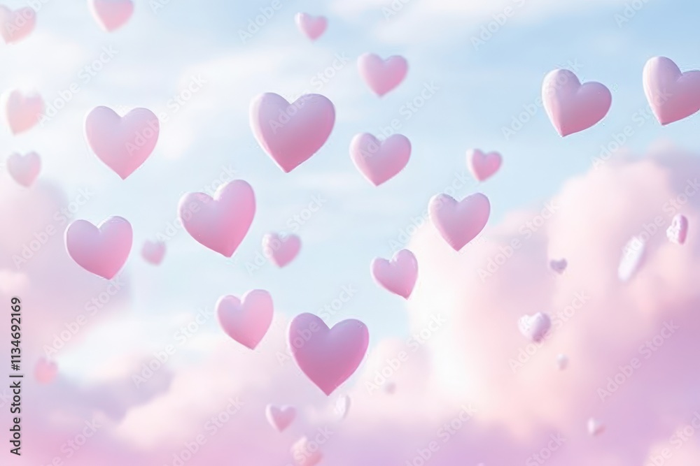 Pink Hearts Floating in a Pastel Sky Pink Hearts Floating in a Pastel Sky