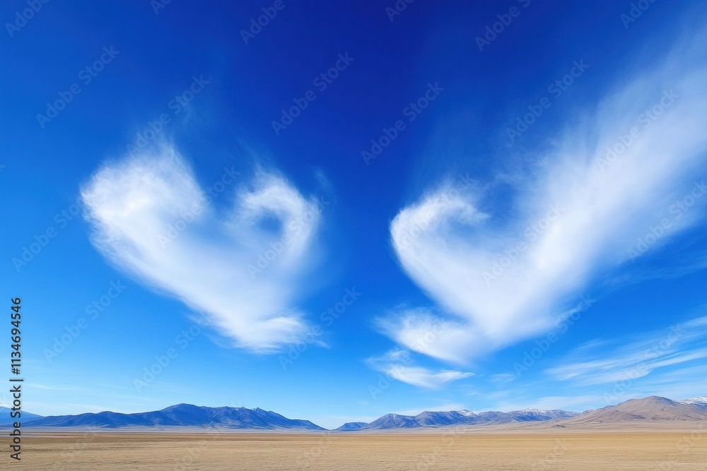 Heart Shaped Clouds Over Desert Mountainscape Heart Shaped Clouds Over Desert Mountainscape