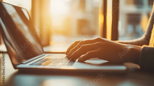 Business illustration with hands and laptop  photo