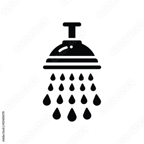 shower icon, water drops, bathroom, isolated on transparent