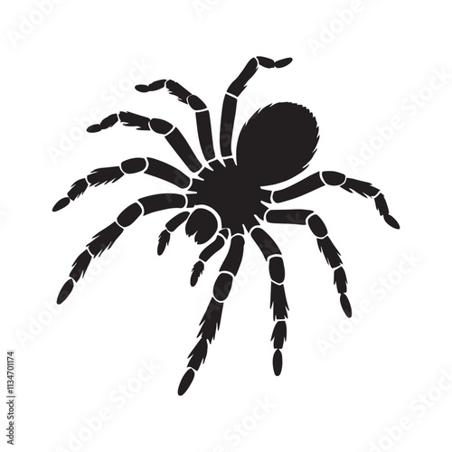 Black simple spider silhouette icon on transparent background, vector illustration