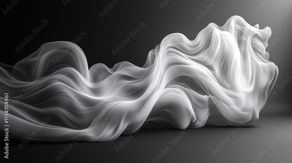 Fototapeta premium Soft fluid lines flowing across minimalist black white background creating a dynamic contrast of motion and stillness