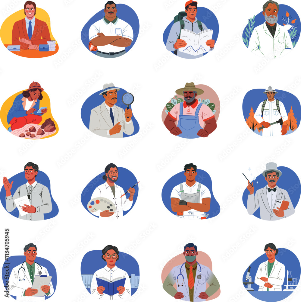 Fototapeta premium Set of Occupation Flat Style Illustrations 
