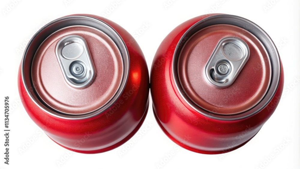 Overhead shot of two red aluminum soda cans, isolated on white. Overhead shot of two red aluminum soda cans, isolated on white.