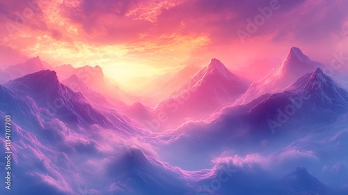 Vibrant abstract mountains rippling like liquid waves under colorful sky blending natural elements with surreal fluid motion