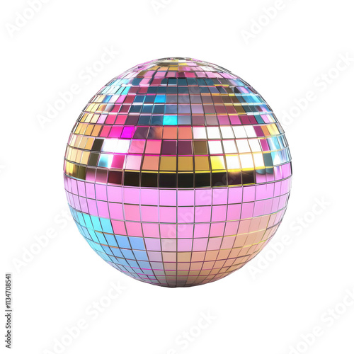 Disco Ball Reflects Colorful Light Isolated on PNG Transparent Background