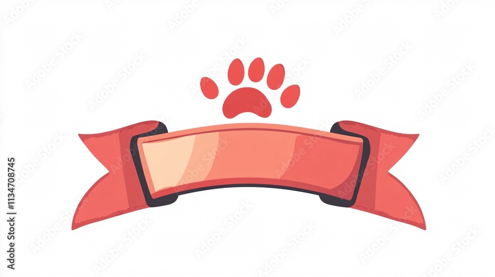 Pet Paw Award Ribbon Vector Isolated 2D Image Pet Paw Award Ribbon Vector Isolated 2D Image