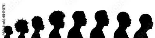 The life cycle of a black man side face vector silhouettes