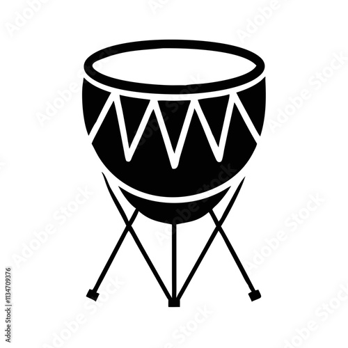 A drum with tripod stand and decorative patterns