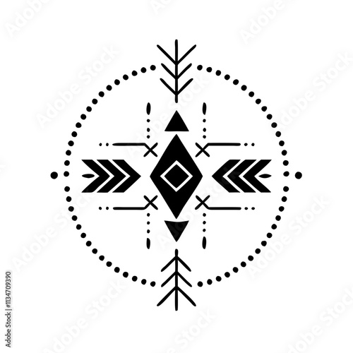 Navajo-inspired tribal symbol with decorative patterns and arrows 