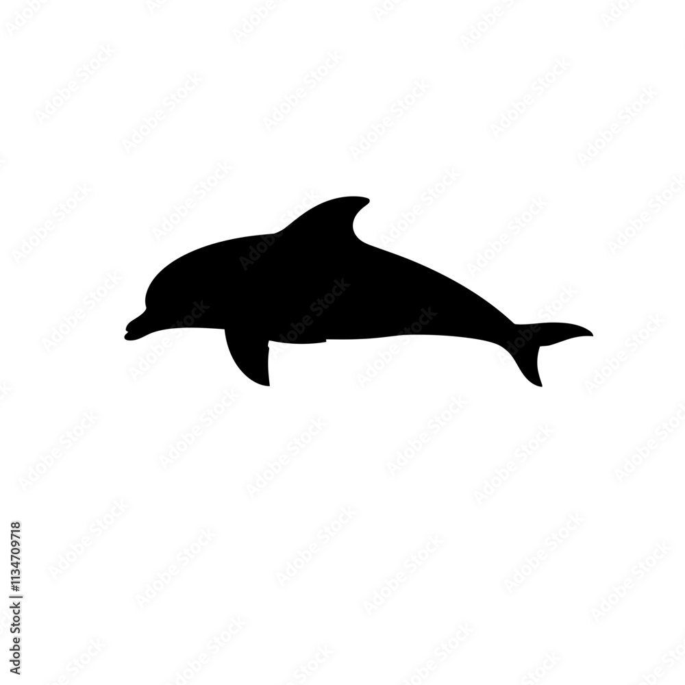 Fototapeta premium Black silhouette of a dolphin, perfect for ocean and sea themed projects.