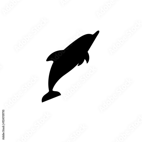 Silhouette of a jumping dolphin, isolated on a white background.