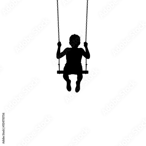 Silhouette of a child on a swing set.