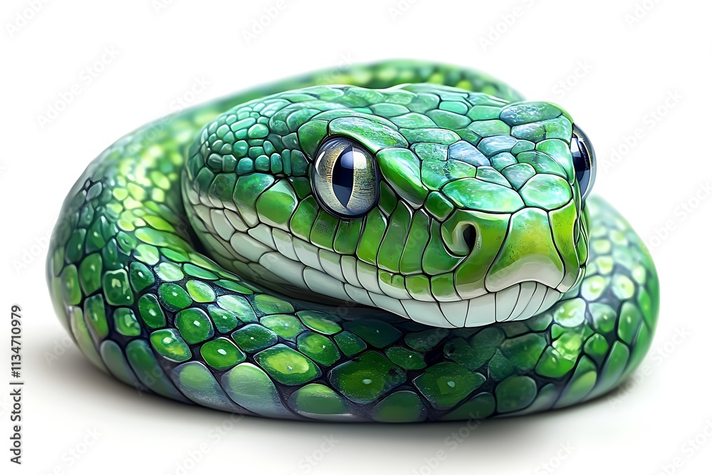 A Striking Green Snake Against a Crisp White Background
A Striking Green Snake Against a Crisp White Background