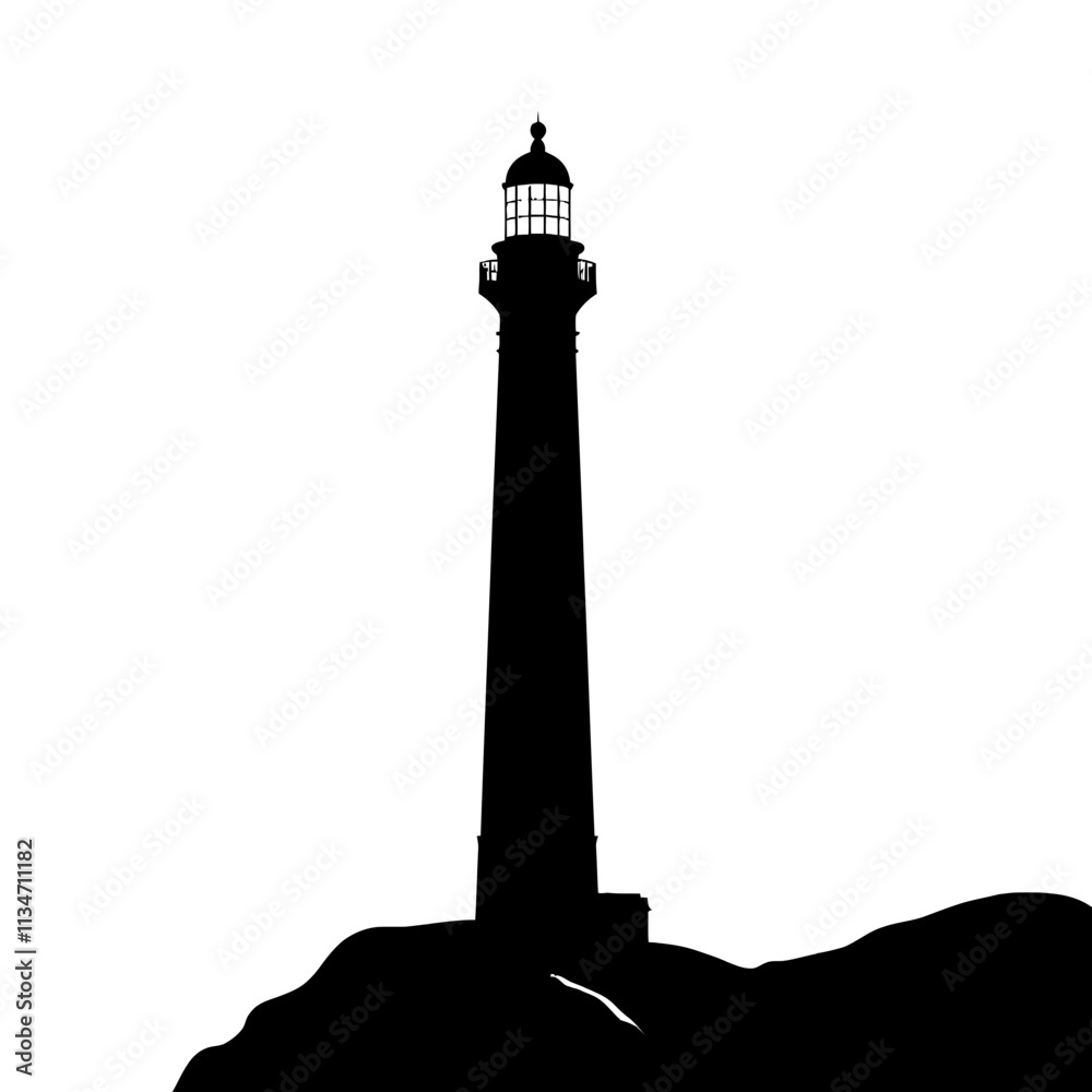 Fototapeta premium Silhouette of a lighthouse standing tall on a rocky cliff.