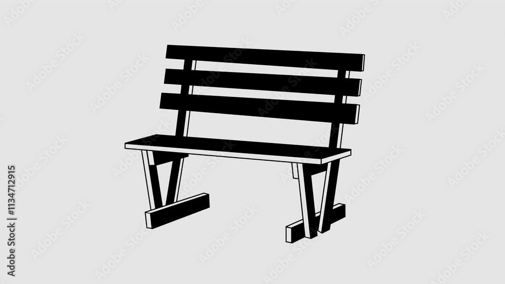 Wooden bench in rustic style graphic animation. Alpha channel. Transparent background motion design. 4K resolution