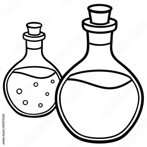 Vector Line Art Potion Bottles Collection.