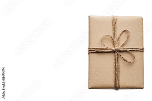 a brown wrapped present with a string