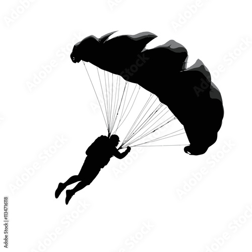 Silhouette of a skydiver opening their parachute.