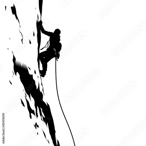 Silhouette of a rock climber scaling a cliff face.