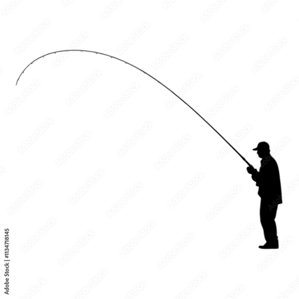 Obraz premium Silhouette of a man fishing with a curved rod.