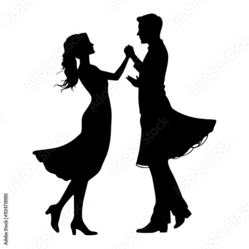 Silhouette of a couple dancing, romantic pose, elegant couple