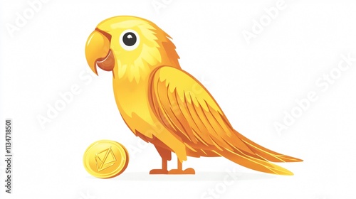 Vibrant Parrot on Golden Coin Vector Illustration photo