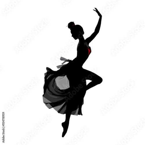 Silhouette of a ballerina in mid air, gracefully poised in a dramatic pose.