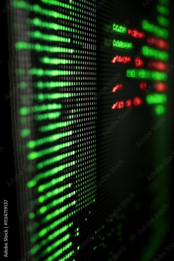Naklejka premium Green and Red Digital Data Streaming Across Screen