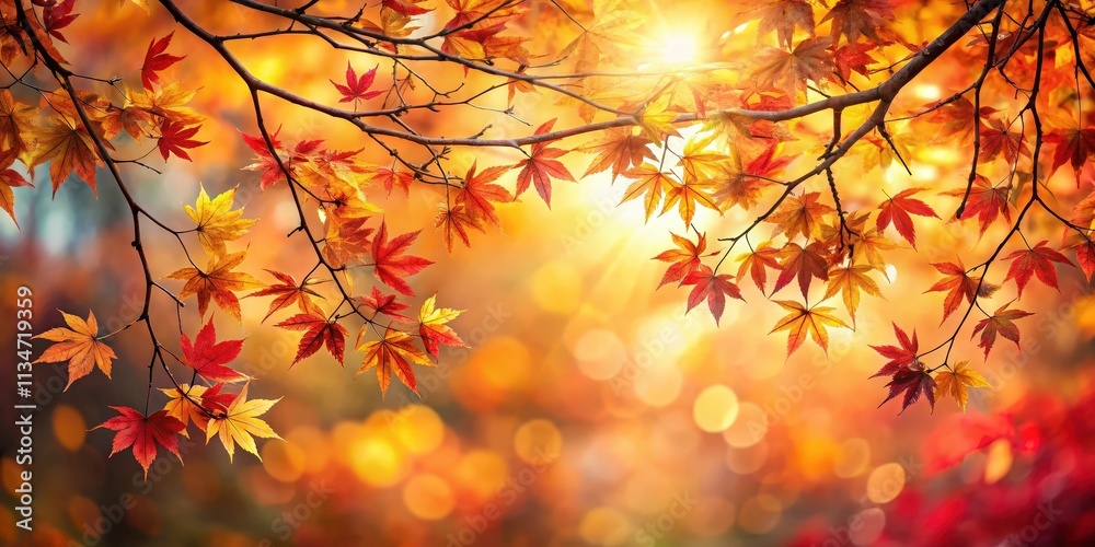 Golden and Red Autumn Leaves Shimmering in the Sunlight, Creating a Captivating Tapestry of Nature's Colors Golden and Red Autumn Leaves Shimmering in the Sunlight, Creating a Captivating Tapestry of Nature's Colors