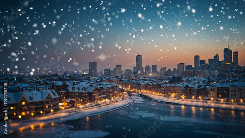 Wallpaper Mural still snowy city landscape at night with glowing lamps lighting icy roads and snow covered paths Winter Photo Torontodigital.ca