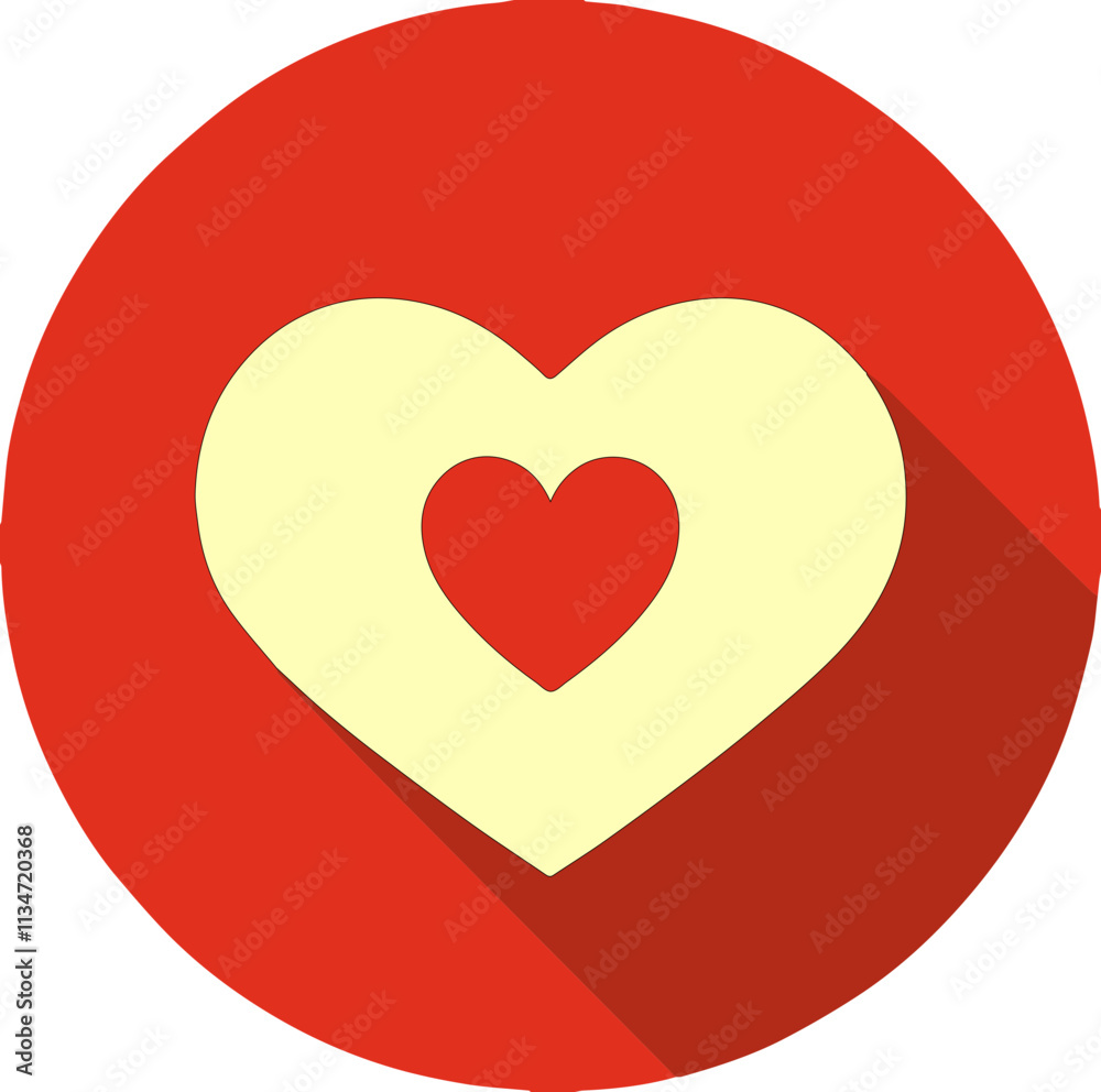 Icon with heart and shadow on red background Icon with heart and shadow on red background
