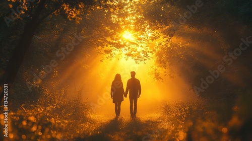 Adam and Eve in the Garden of Eden with the Serpent and Forbidden Fruit at Sunset